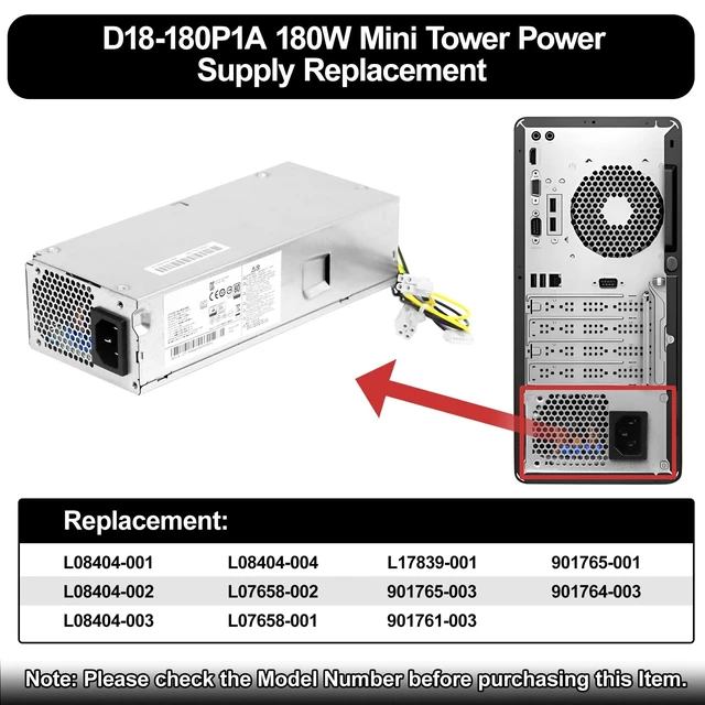 Alt view image 4 of 5 - LXun Upgrad D18-180P1A L08404-002 L07658-003 180W Power Supply Compatible with HP ProDesk 400 G5 SFF 600 G3 SFF 901765-003 901764-003 L07658-001 PA-1181-3HB DPS-180AB-30A 180w D18-180P1A Power Supply