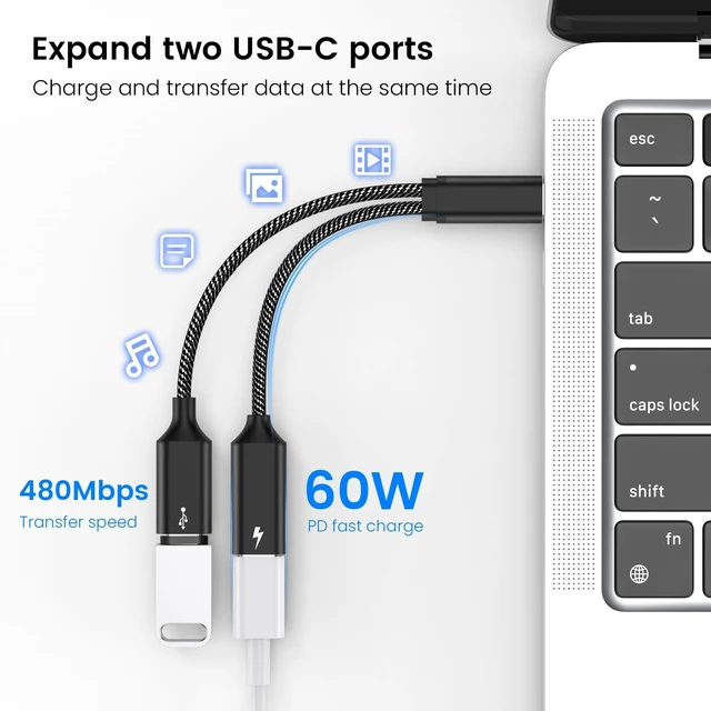 Alt view image 4 of 5 - MOGOOD USB C Splitter USB C to USB C Female Adapter USB Y Splitter Cable