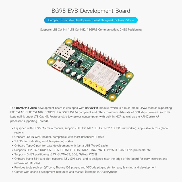 Alt view image 3 of 5 - Waveshare BG95 EVB Development Board Designed for QuecPython, Low Power Consumption, Supports LTE/EGPRS Communication and GNSS Positioning