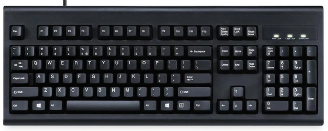 Main image of Perixx Periboard-106, Wired Performance Full Size Keyboard, Curve Ergonomic Keys, Black, US English Layout (11204)