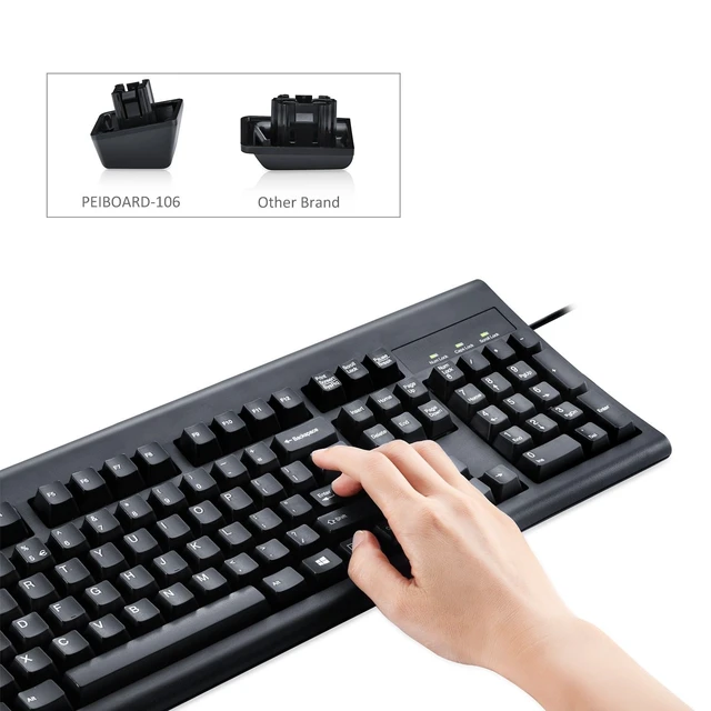 Alt view image 2 of 5 - Perixx Periboard-106, Wired Performance Full Size Keyboard, Curve Ergonomic Keys, Black, US English Layout (11204)