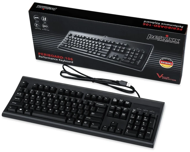 Alt view image 5 of 5 - Perixx Periboard-106, Wired Performance Full Size Keyboard, Curve Ergonomic Keys, Black, US English Layout (11204)