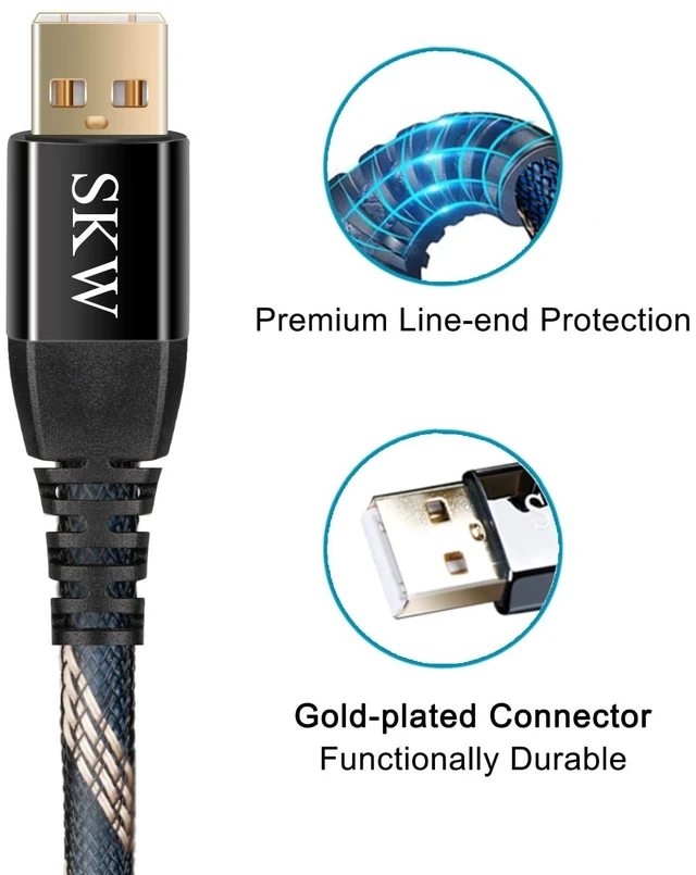 Alt view image 3 of 5 - SKW Audiophile USB A to USB B DAC Cable 3.2ft/1m, Digital Audio USB 2.0