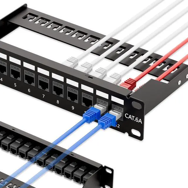 Main image of iwillink 10Gbps Cat6A Patch Panel 12 Port, Keystone Patch Panel UTP 10-Inch with Back Bar, Wallmount or Rackmount, Compatible with Cat5, Cat5e, Cat6, Cat6A Cabling