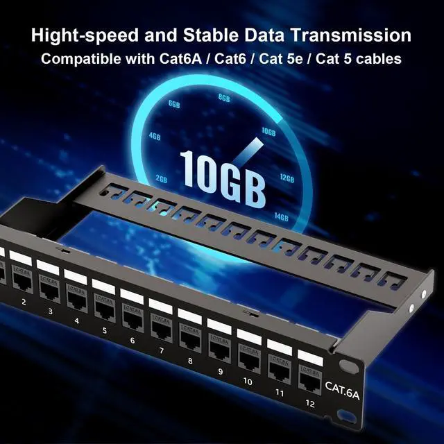 Alt view image 2 of 5 - iwillink 10Gbps Cat6A Patch Panel 12 Port, Keystone Patch Panel UTP 10-Inch with Back Bar, Wallmount or Rackmount, Compatible with Cat5, Cat5e, Cat6, Cat6A Cabling