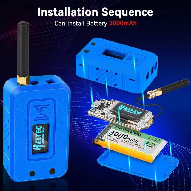 Alt view image 3 of 5 - Meshnology 1 Set ESP32 LoRa V3 Module Board with 915 MHz Antenna + 3000mAh Battery + Protect Case - with WiFi Blue tooth SX1262 CP2102 0.96 OLED Display Type C for Ar duino Meshtastic IOT (N35, Blue)
