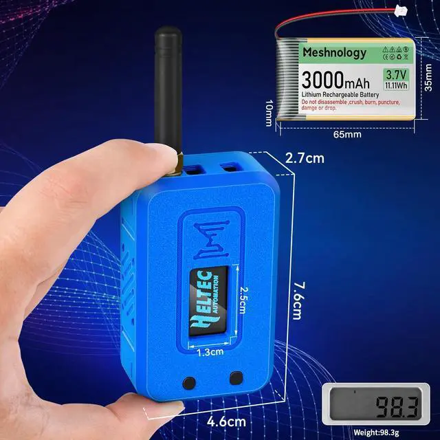 Alt view image 4 of 5 - Meshnology 1 Set ESP32 LoRa V3 Module Board with 915 MHz Antenna + 3000mAh Battery + Protect Case - with WiFi Blue tooth SX1262 CP2102 0.96 OLED Display Type C for Ar duino Meshtastic IOT (N35, Blue)