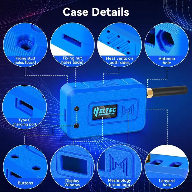 Alt view image 5 of 5 - Meshnology 1 Set ESP32 LoRa V3 Module Board with 915 MHz Antenna + 3000mAh Battery + Protect Case - with WiFi Blue tooth SX1262 CP2102 0.96 OLED Display Type C for Ar duino Meshtastic IOT (N35, Blue)