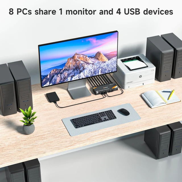 Alt view image 3 of 5 - HDMI KVM Switch 8 Computers 1 Monitor, 8 Ports USB 3.0 KVM Switcher Support 4K@60Hz for 8 PC Share Keyboard and Mouse, Support Hotkey Switching Way