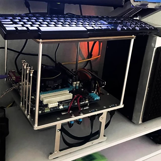 Alt view image 3 of 5 - Open Air Frame Computer Case PC Test Bench Aluminum Computer Cases Shell, Support Installation of Water Cooling Devices Compatible with ITX/MATX/ATX Motherboards(ATX Motherboard)