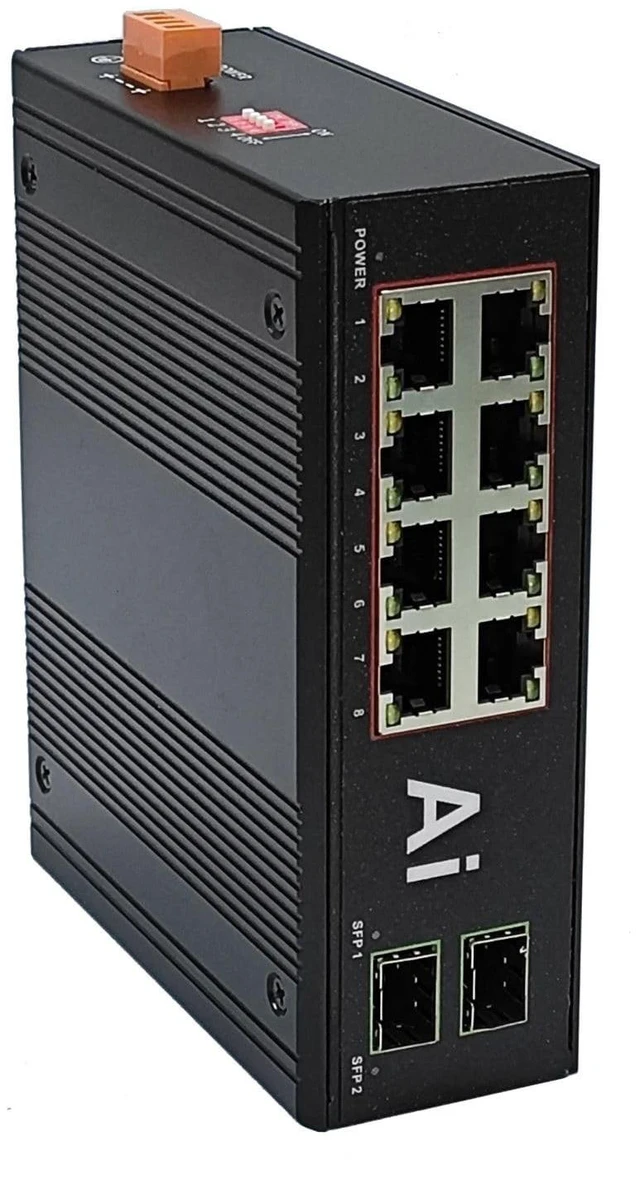 Main image of Industrial Gigabit Ethernet Switch 8 RJ45 + 2 SFP Din Rail Network Switch