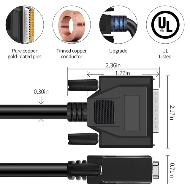 Alt view image 3 of 5 - XANHAM DB25 25 Pin 16 Feet(5 Meter) Two Row Straight Through Serial Cable, Double Shielded(Metal Braiding&AL-foil), Female to Male, Black, SC920S10FM