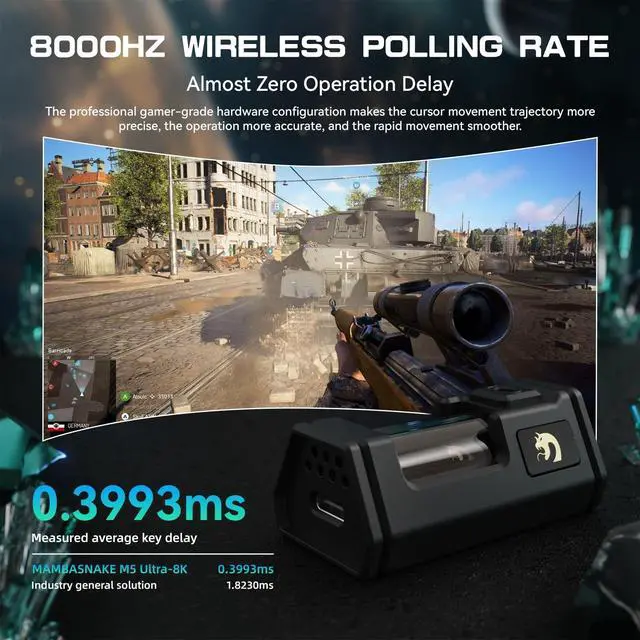 Alt view image 3 of 5 - MAMBASNAKE M5 Ultra Carbon Fiber 8KHz Wireless Gaming Mouse,PAW3950MAX Sensor 42K DPI,39g Superlight Tri-Mode 2.4GHz/BT/Wired Computer Mice,Web Driver Support,for Win/Mac/FPS/MOBA/Esports-Green