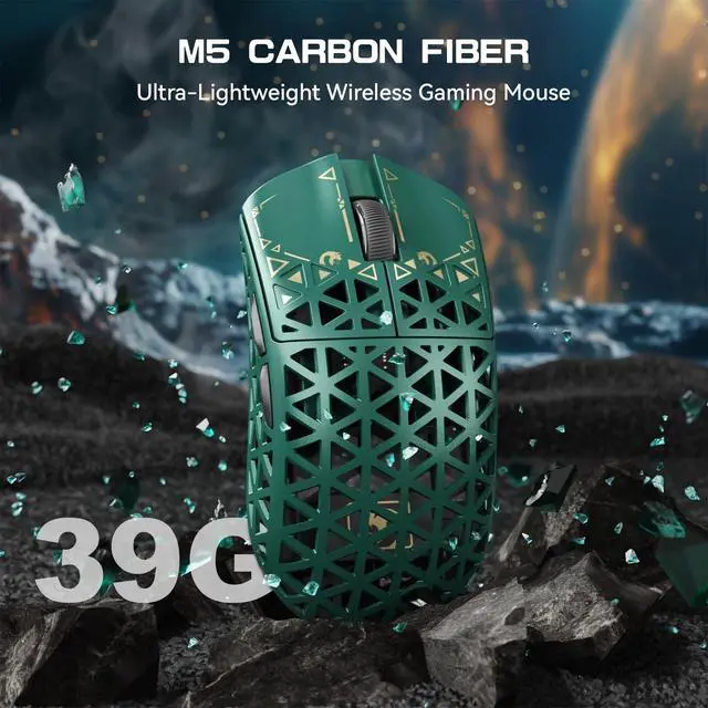 Alt view image 4 of 5 - MAMBASNAKE M5 Ultra Carbon Fiber 8KHz Wireless Gaming Mouse,PAW3950MAX Sensor 42K DPI,39g Superlight Tri-Mode 2.4GHz/BT/Wired Computer Mice,Web Driver Support,for Win/Mac/FPS/MOBA/Esports-Green