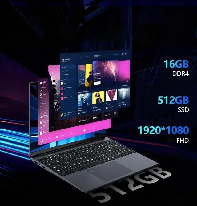 Alt view image 3 of 5 - AVENKA Gaming Laptop, Laptop Computer with Twin Lake N150 CPU (up to 3.6GHz), Lap top with 16GB RAM 512GB SSD, 15.6" IPS 1080P, WiFi 5, BT 4.2, Backlit Keyboard Fingerprint, Win 11 Pro, Metal Body