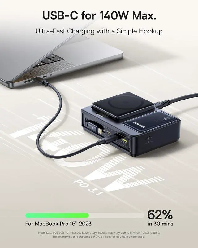 Alt view image 4 of 7 - Nomos 5-in-1 Charging Station 140W, Qi2 Certified 15W Magnetic Wireless Charger with 100W Retractable Cable, GaN Fast USB C Desktop for Magsafe, iPhone 16/15 Pro Max, MacBook by DT