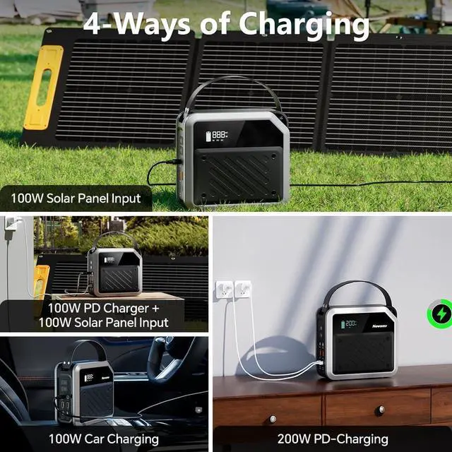 Alt view image 3 of 7 - Portable Solar Power Station 270Wh/72000mAh, 268W Max Output, 2×100W USB-C PD, LiMnFePO4 Battery with Spotlight for Hiking, Traveling & Emergency, Drone Charging, Compact Power Stations