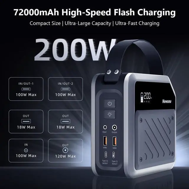 Alt view image 7 of 7 - Portable Solar Power Station 270Wh/72000mAh, 268W Max Output, 2×100W USB-C PD, LiMnFePO4 Battery with Spotlight for Hiking, Traveling & Emergency, Drone Charging, Compact Power Stations