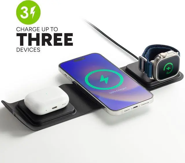 Alt view image 2 of 6 - Mophie 3-in-1 Travel Charger with MagSafe - Portable Wireless Charging Hub, Compatible with Apple Devices, iPhone 16/15/14/13/12 Series, Apple Watch Series 10 to 1 & Ultra, AirPods Pro/3rd Gen, Black