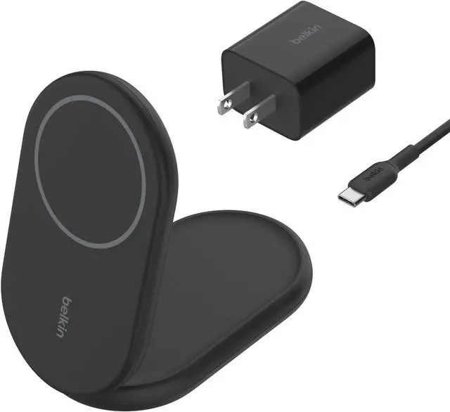 Main image of Belkin Magnetic Foldable Wireless Charging Stand 15W - MagSafe-Compatible Qi2-Certified Charger, Wireless Charging Stand for iPhone 16, Galaxy S25, & More - Standby Mode Ready w/PSU Included - Black