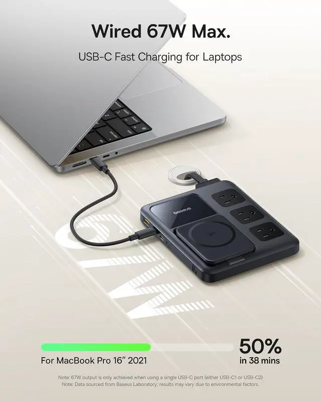 Alt view image 4 of 7 - Baseus Nomos 8-in-1 Charging Station 67W, Qi2 Certified 15W Magnetic Wireless Charger with 3AC & 4USB, Foldable Detachable Slim Power Strip for Magsafe, iPhone 16/15 Pro Max, MacBook Pro