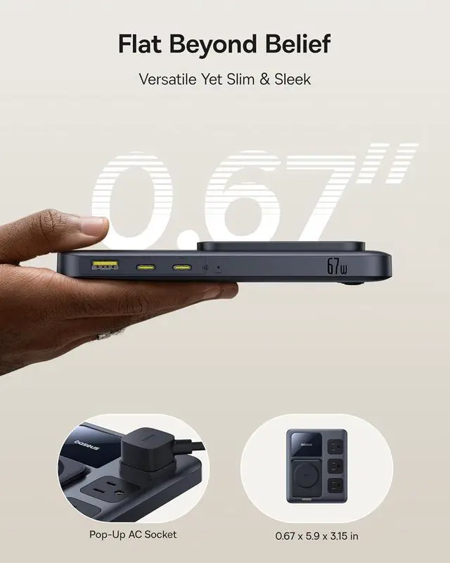 Alt view image 5 of 7 - Baseus Nomos 8-in-1 Charging Station 67W, Qi2 Certified 15W Magnetic Wireless Charger with 3AC & 4USB, Foldable Detachable Slim Power Strip for Magsafe, iPhone 16/15 Pro Max, MacBook Pro