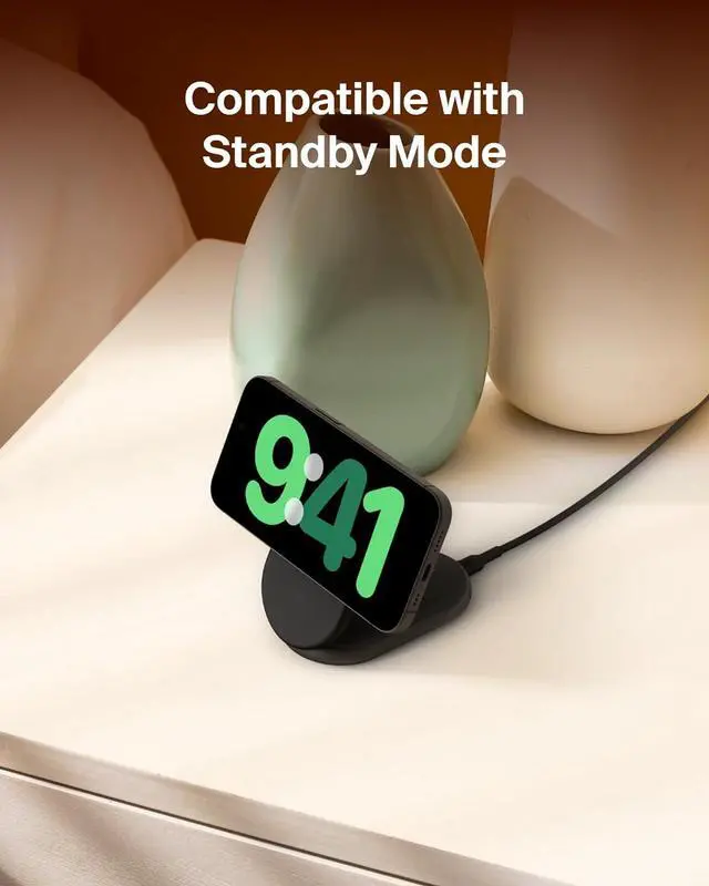 Alt view image 5 of 6 - Belkin Magnetic Foldable Wireless Charging Stand 15W - MagSafe-Compatible Qi2-Certified Charger, Wireless Charging Stand for iPhone 16, Galaxy S25, & More - Standby Mode Ready w/PSU Included - Black
