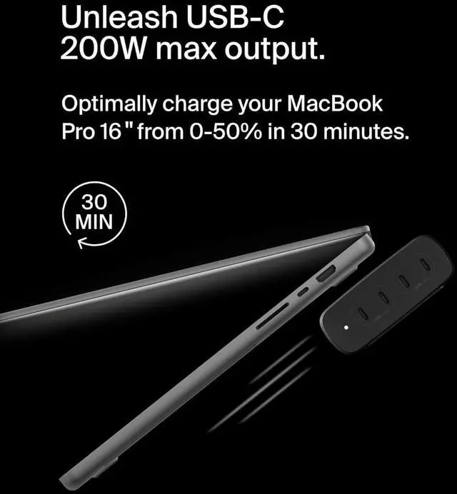 Alt view image 3 of 7 - Belkin BoostCharge Pro 4-Port USB-C GaN Wall Charger, 200W Multi-Port Charger USB-C PD 3.1 Fast Charge + 5ft Power Cord - MacBook, iPhone 16, iPad, Galaxy S25, Google Pixel, Nintendo Switch 2 - Black