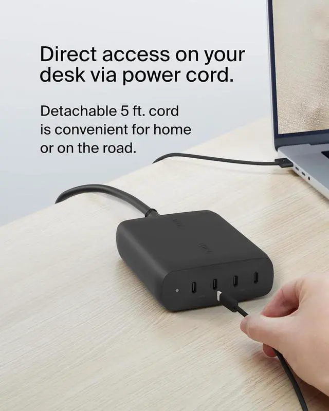 Alt view image 4 of 7 - Belkin BoostCharge Pro 4-Port USB-C GaN Wall Charger, 200W Multi-Port Charger USB-C PD 3.1 Fast Charge + 5ft Power Cord - MacBook, iPhone 16, iPad, Galaxy S25, Google Pixel, Nintendo Switch 2 - Black