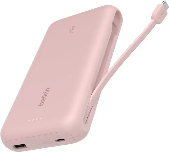 Main image of Belkin Portable Charger, Power Bank with Integrated Cable 20K PD 30W - Fast Charging USB-C Power Delivery, iPhone Charger - iPhone 16 Series, iPad Pro, Galaxy S25 Series, & More - Pink