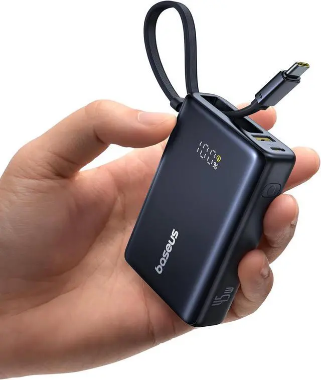 Alt view image 2 of 7 - Baseus Picogo 10000mAh 45W 3-Output Portable Charger with Built-in USB-C Cable 22.5W PD Fast Charging 10000mAh Power Bank Built-in Braided USB C Cable
