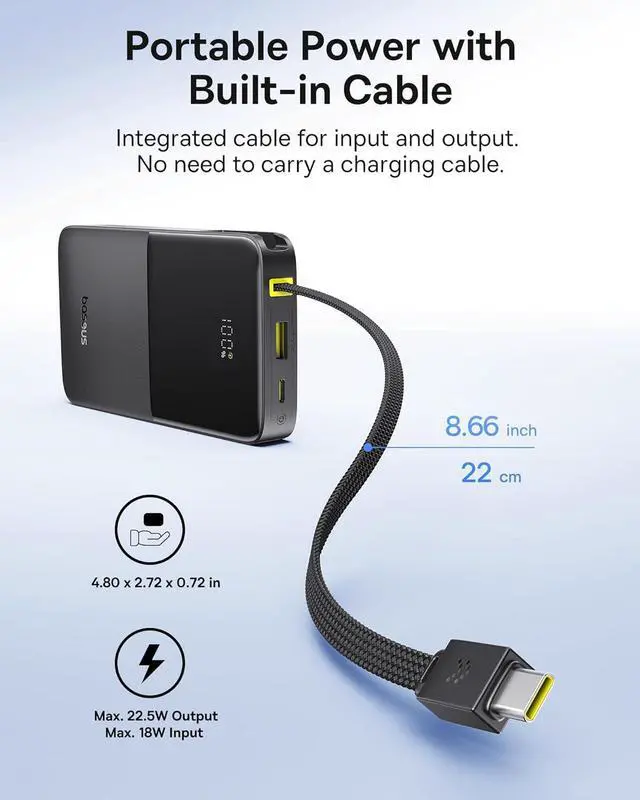 Alt view image 7 of 7 - Baseus Docking Station Dual Monitor&Baseus 22.5W PD Fast Charging 10000mAh Power Bank Built-in Braided USB C Cable