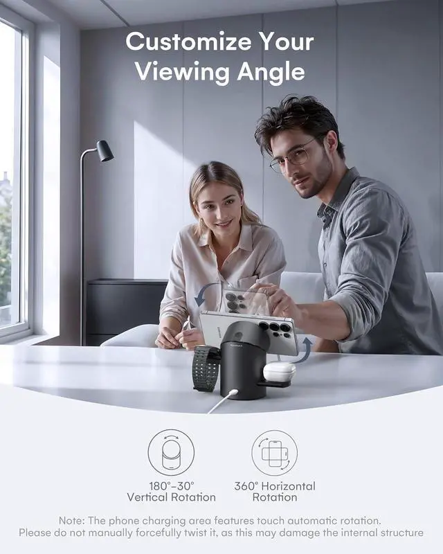 Alt view image 6 of 7 - ZEEHOO 3 in 1 Charging Station for Samsung, Wireless Charger Stand, Qi2 15W Fast Charging for Samsung Galaxy S24 Ultra/S23 Ultra/S22/S21, Galaxy Watch Ultra/7/6/5, Galaxy Buds 2/2 Pro (Black)