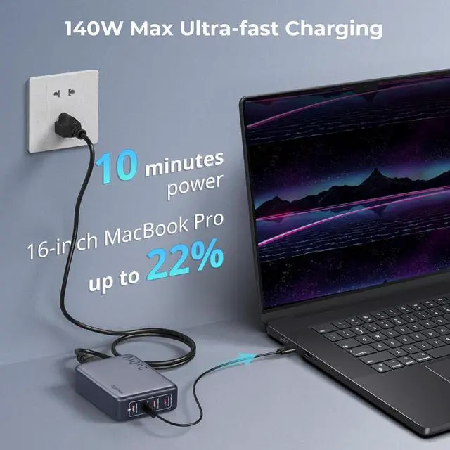 Alt view image 4 of 7 - 240W USB-C Charger, 4-Port PD3.1 GaN Fast Charger for MacBook Pro/Air PPS Wall Power Adapter iPad, V-Mount Battery, NP-F970 Laptop, Camera - 4751 by DT