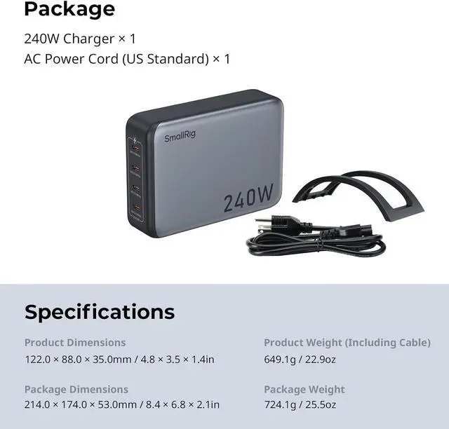 Alt view image 7 of 7 - 240W USB-C Charger, 4-Port PD3.1 GaN Fast Charger for MacBook Pro/Air PPS Wall Power Adapter iPad, V-Mount Battery, NP-F970 Laptop, Camera - 4751 by DT
