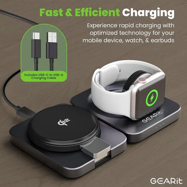 Alt view image 2 of 7 - GEARit 3-in-1 Wireless Charging Station - Qi2 MagSafe Charger Stand for Phone, Watch and Earbuds - Works with iPhone 15, 16, 16 Pro, Pro Max, Apple Watch, Airpods, Samsung Galaxy and Multiple Devices