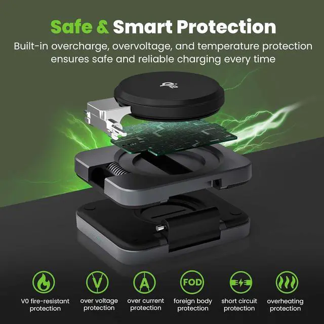 Alt view image 7 of 7 - GEARit 3-in-1 Wireless Charging Station - Qi2 MagSafe Charger Stand for Phone, Watch and Earbuds - Works with iPhone 15, 16, 16 Pro, Pro Max, Apple Watch, Airpods, Samsung Galaxy and Multiple Devices