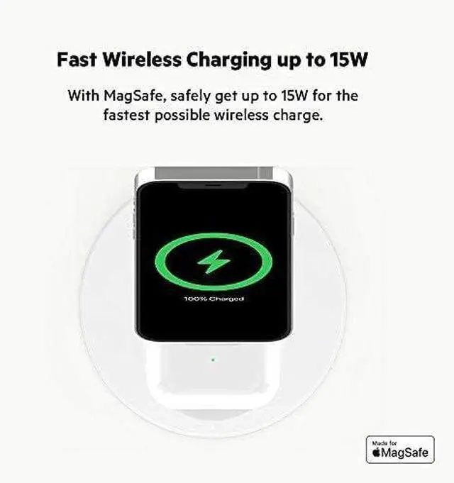 Alt view image 3 of 4 - Belkin MagSafe 2-in-1 Wireless Charging Stand for iPhone 16, 15, 14, 13 & AirPods - MagSafe Fast Charging Station - White