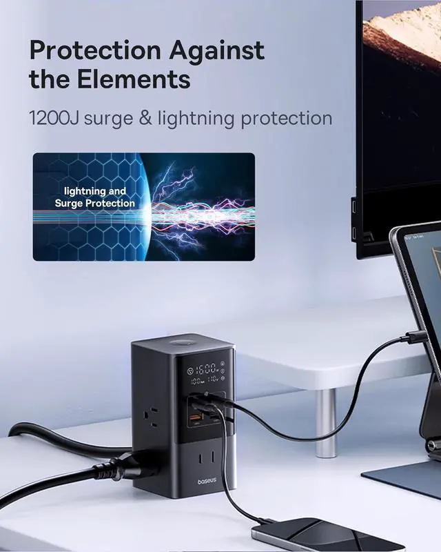 Alt view image 5 of 7 - Baseus 10-in-1 USB C Charging Station, 35W PowerCombo Fast Charging Power Strip with 6AC+2U+2C USB, USB C Charging Station for Desktop Accessories, MacBook, Tablets in Office, Home and Dorm