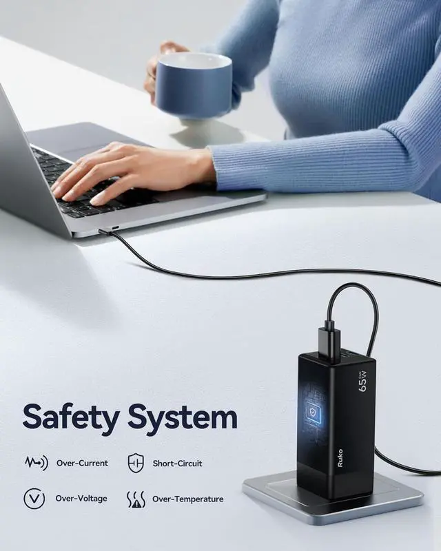 Alt view image 5 of 7 - Ruko 65W USB C Charger, 3 Port International Travel Charger Kit, GaN Fast Charging Block with Portable Bag Cable UK EU Plug for iPhone 16/Pro, Galaxy S24, MacBook, iPad, Steam Deck, Drones