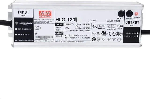 Alt view image 3 of 5 - Mean Well HLG 120W 10A LED Driver HLG-120H-12B Switching Power Supply Converter Transformer with IP67 PFC Function Metal Case 3 in 1 Dimming