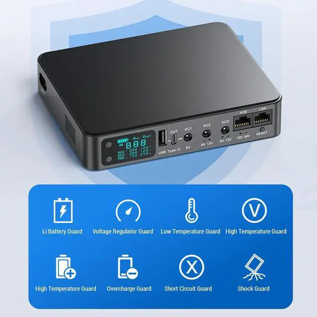 Alt view image 4 of 7 - 9000mAh UPS Battery Backup Uninterruptible Power Supply with POE Multi Voltage Output 5V 9V 12V 15V 24V USB Emergency Backup for Security Cameras, Routers, IoT Devices (US Plug)