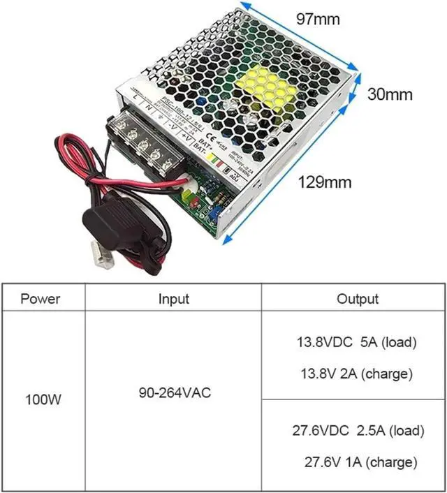 Alt view image 4 of 4 - 100W UPS uninterruptible Power Supply SMPs Switching Power Supply AC to DC 13.8V 27.6V 2A/1A Charging PSC-100-12 PSC-100-24(24V_100W)