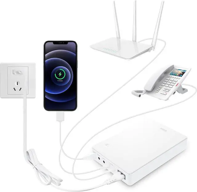 Alt view image 5 of 6 - Mini UPS Battery Backup Uninterruptible Power Supply for Router, Modem, Security Camera with Input AC Output USB 5V DC 5V 9V 12V (74Wh White)