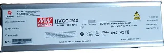 Main image of Mean Well HVGC 240W 1750mA LED Driver HVGC-240-1750B AC-DC Constant Current Voltage Switching Power Supply Converter Transformer with IP67 PFC 3 in 1 Dimming