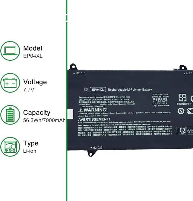 Alt view image 2 of 5 - EP04XL Laptop Battery Replacement for HP Elite Dragonfly G1 2019 G2 2020 Series Notebook HSTNN-IB8Y L52448-1C1 Black 7.7V 56.2Wh 7000mAh