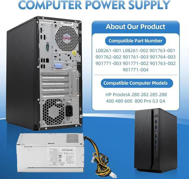 Alt view image 3 of 5 - D16-180P2A L08261-002 180W Power Supply Compatible with HP Prodesk 280 282 285 288 400 480 600 800 Pro G3 G4 901762-002 901763-002 901771-004 PCG004 PCC005 D16-180P1A