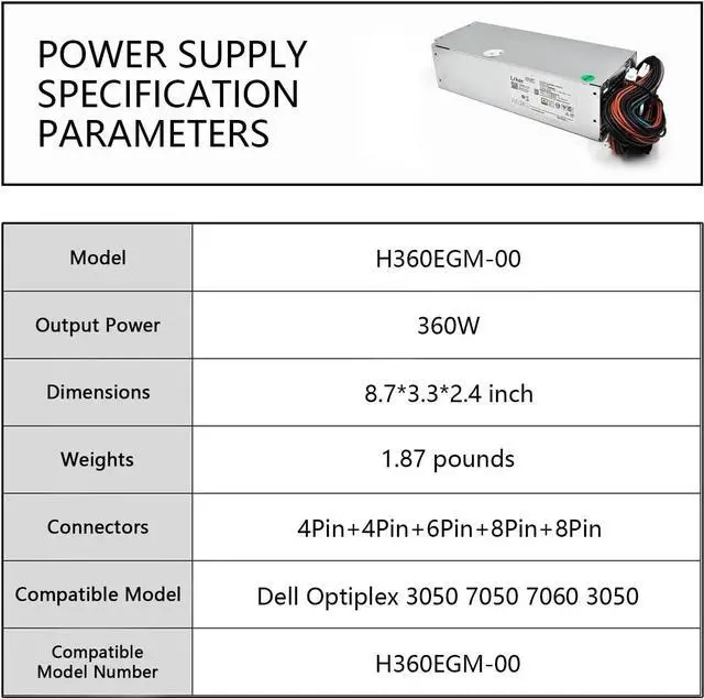 Alt view image 2 of 7 - L360EGM-00 360W Power Supply Compatible with Dell Optiplex 3050 7050 7060 3050MT 7050MT 7060MT Vostro 3668 3669 SFF VM8KR 8HKG7 0VM8KR D360E001L H360EGM-00