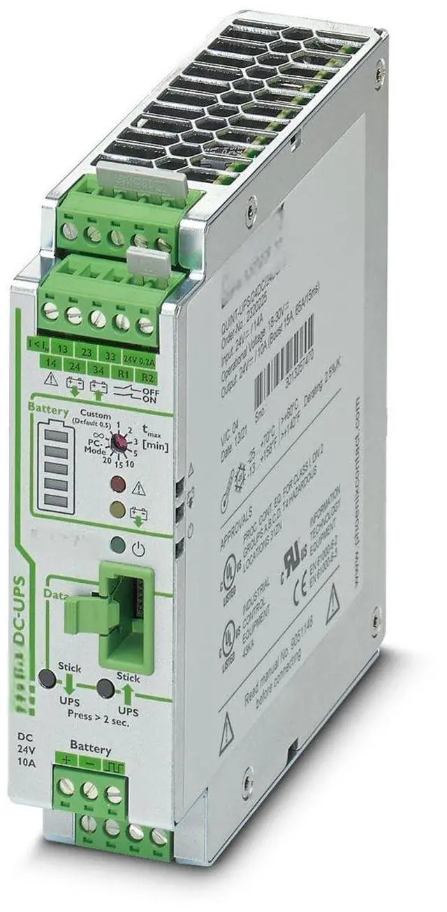 Main image of Quint-UPS/ 24DC/ 24DC/10=2320225,Uninterruptible Power Supply,Input:24VDC,Output:24VDC/10A,Pluggable Screw Connection,LED Status Display,DIN Rail Installation,Original Packaging,in Stock,Ship Now.