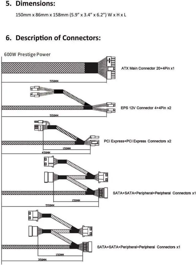 Alt view image 6 of 7 - Apevia ATX-PR800W Prestige 800W 80+ Gold Certified, RoHS Compliance, Active PFC ATX Gaming Power Supply